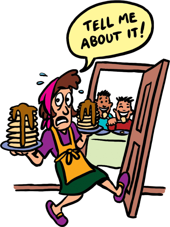 therapy for adhd.  cartoon of a mom being a waitress for her kids