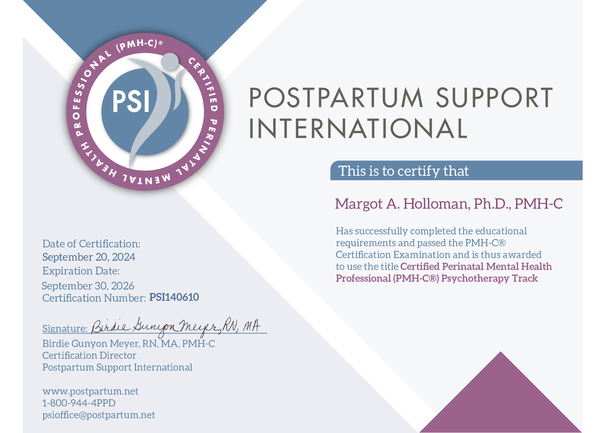 Pospartum Support International Certification Certificate