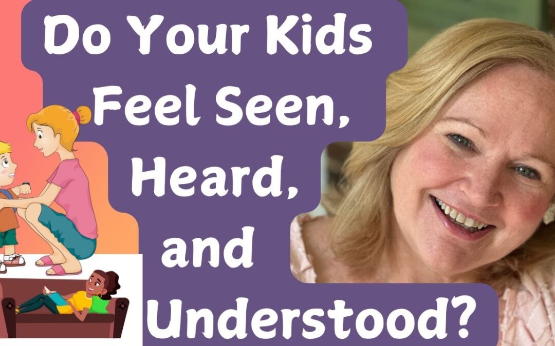 Make your kids feel heard. author's face and cartoon of mom with kid and teen