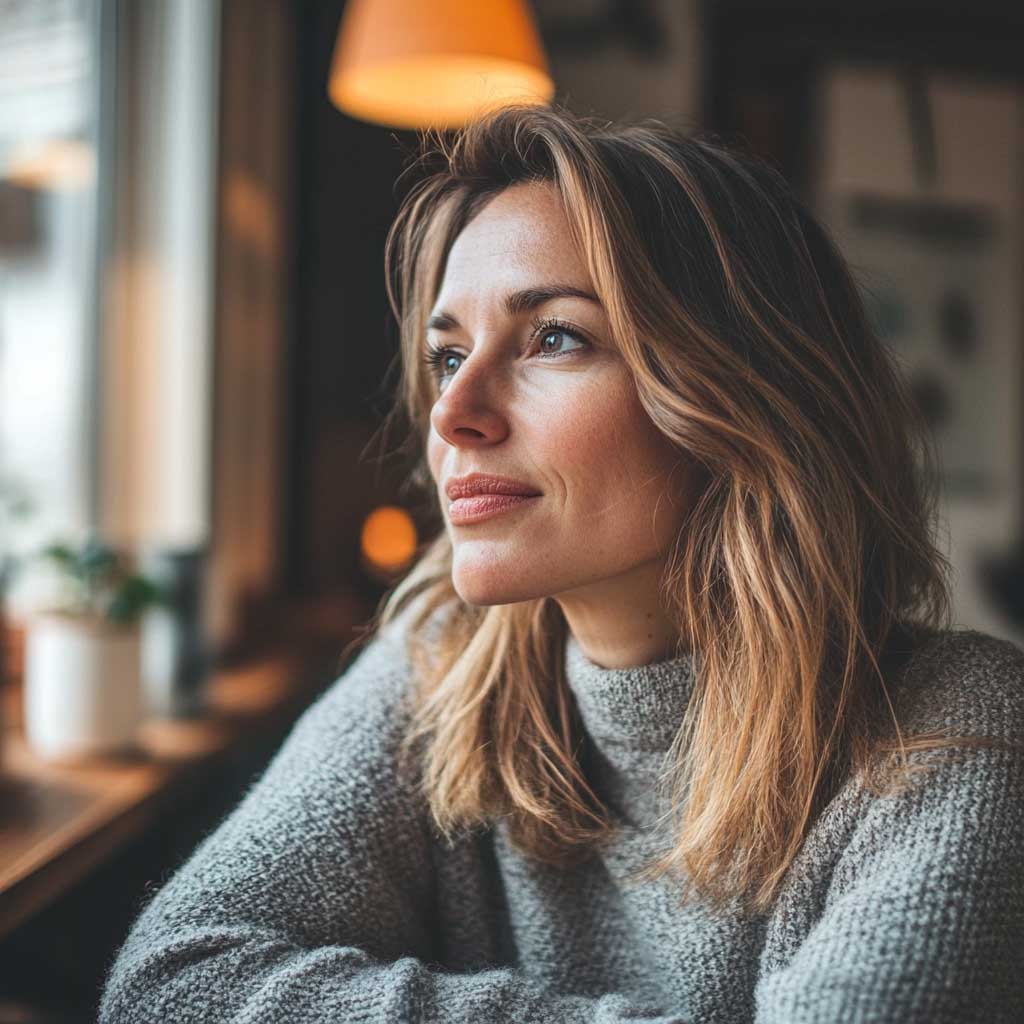 therapy for moms. woman sitting staring into space