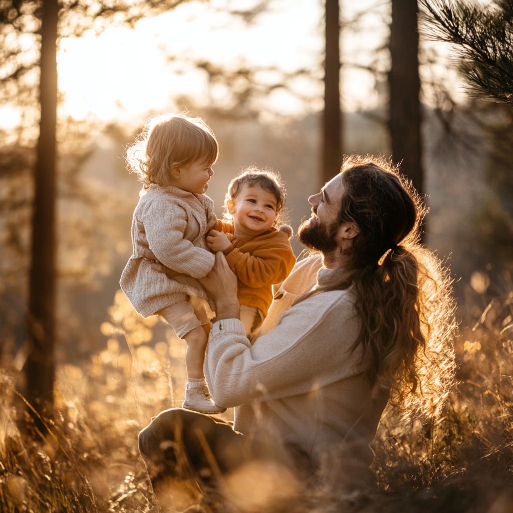 therapy for moms. dad playing in a field with his kids