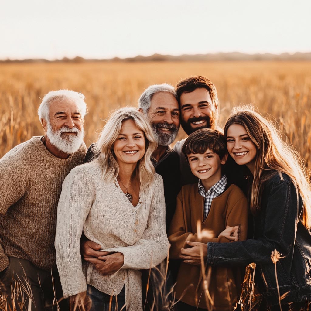 therapy for moms. several generations of a family in a field